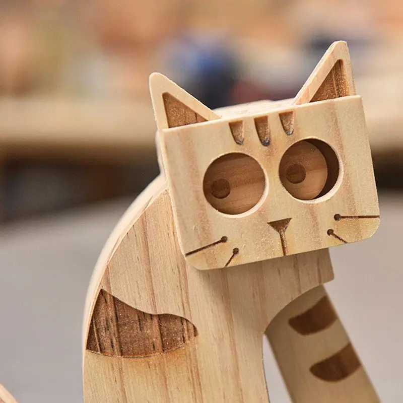 

Creative Toy DIY Handmade Walking Wooden Cat Slope Ornament Holiday Gift for Friends