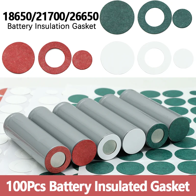 100Pcs Battery Insulated Gasket Fish Paper Adhesive Pads Green Red White Cell Insulation Sticker for 18650 21700 26650 Batteries