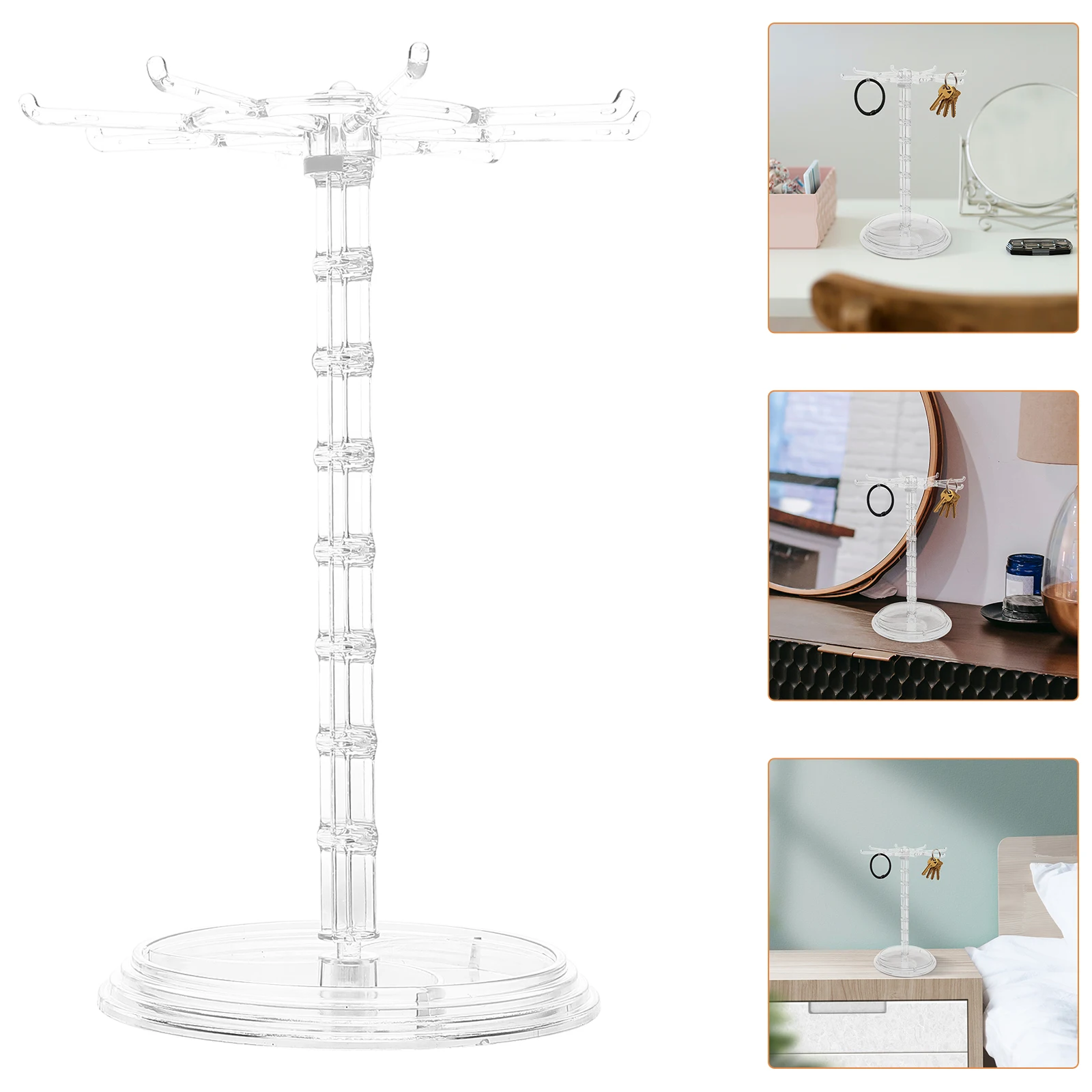 

Jewelry Storage Rack Transparent Earring Holder Rotating Keychain Stand Desktop Organizer Hair Accessories Scrunchies Rings