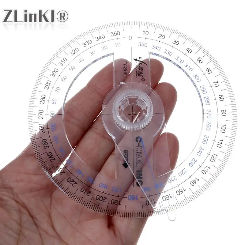 1PCS Round Ruler Patchwork Ruler 360 Degree Pointer Protractor Ruler Angle Finder Swing Arm For School Office Supplies Plastic