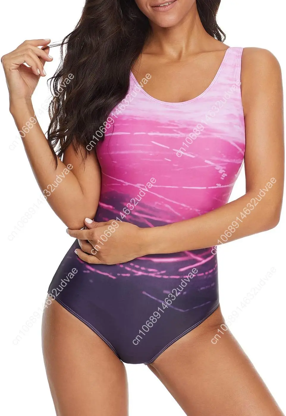 American Trends One Piece Swimsuit Women Criss Cross Back Color Block Print Bathing Suits Athletic Modest Swimwear