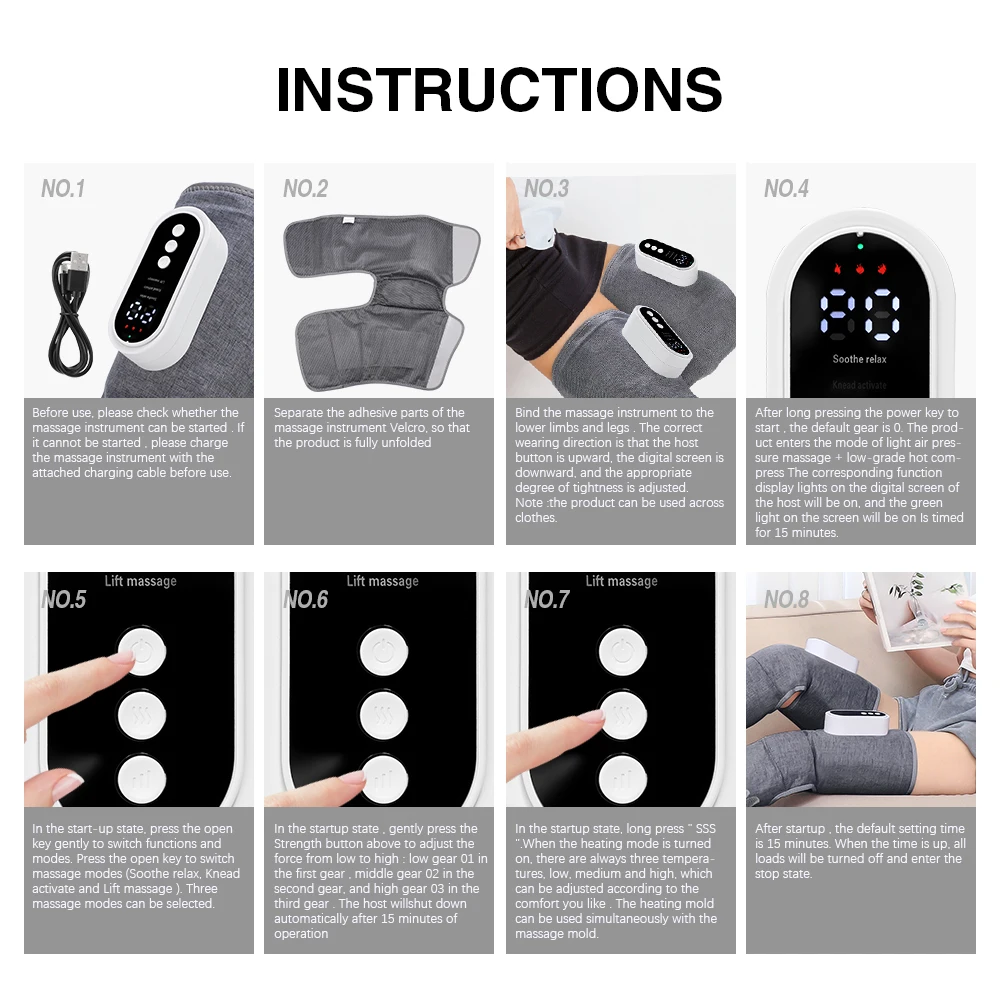 Electric Leg Massager Thigh Calf Air Compression Massager 3 Modes 360° All-Round Wrap Massage Leg Muscle Improve Calf Edema 썸네일 6