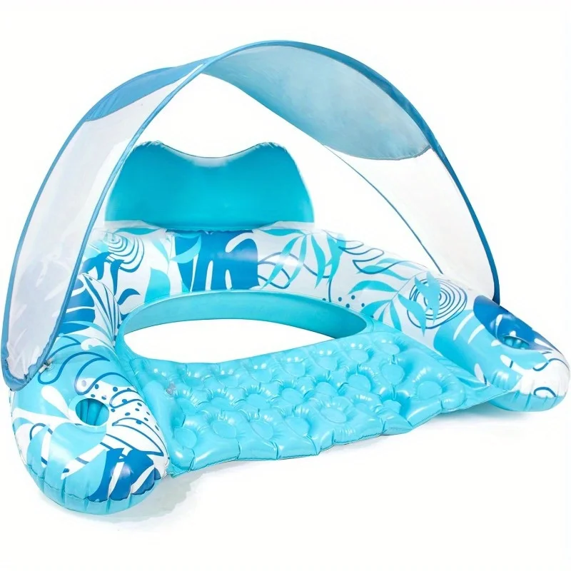 Flotadores Inflables para Piscina JOYFY XL con Toldo, Sillas Lounge con Portavasos para Adultos, Flotadores Inflables para Fiestas en la Playa y el Verano