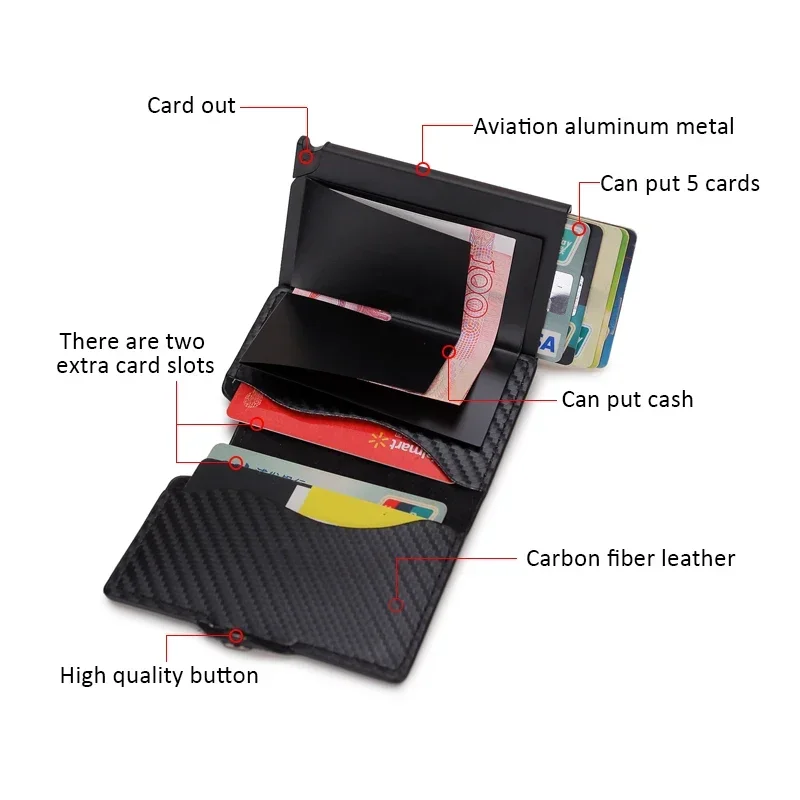 Carbon Fiber Rfid Blocking Men ID Credit Card Holders Wallet Leather Metal Business Bank CreditCard Cardholder Case Carteras