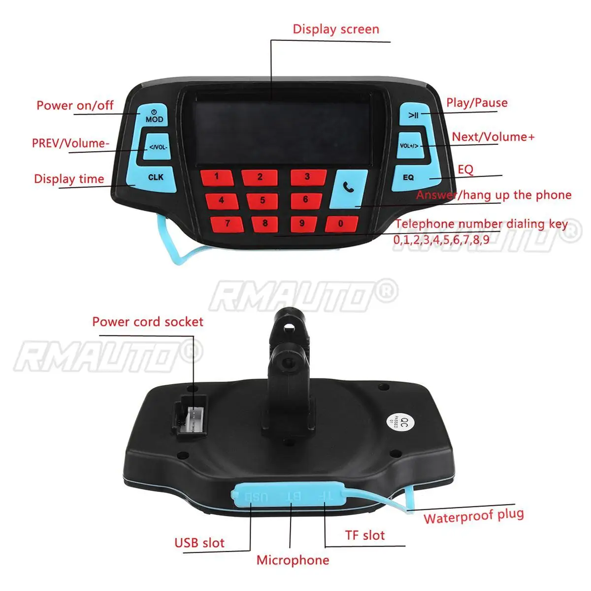 Motorcycle bluetooth Audio Sound System FM Radio MP3 Music Player W/2 Amplifier Speakers for Scooter ATV Quad