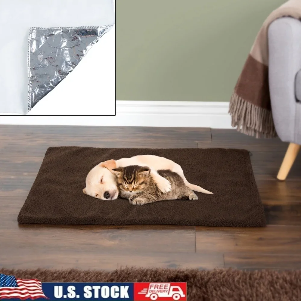 Self-Heating Pet Pad Thermal Dog Cat Mat Soft Washable Sherpa Cover Cozy Insulated Crate Bed Puppy Blanket Indoor Outdoor Use