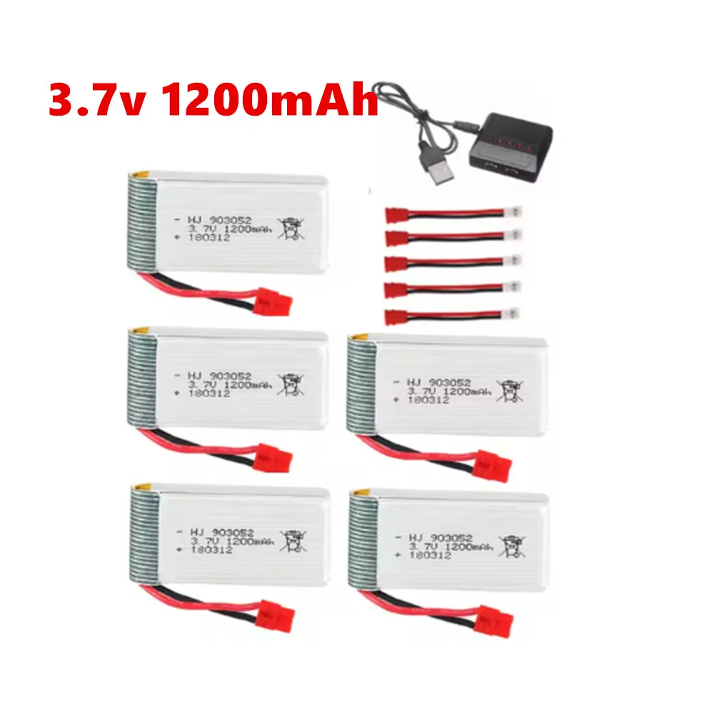 3.7V 1200mAh Lipo Battery and 5 in 1 Charger For Syma X5HC X5HW X5UW X5UC RC Quadcopter Spare Parts 903052 3.7V Drone battery