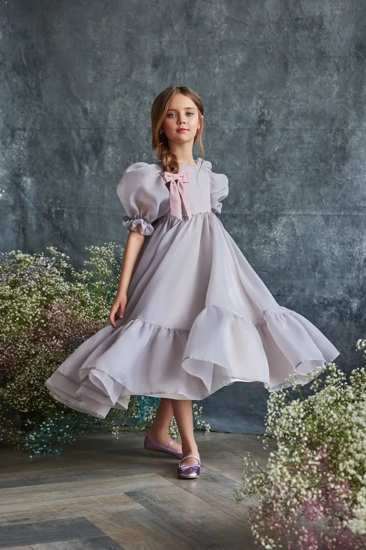 Princess Flower Girl Dresses for Wedding With Bow Short Sleeves Girl Kids Birthday Party First Communion Gowns Customized