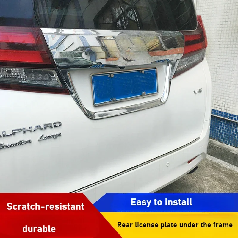 ل 2015-2020 ألفارد/Vellfire إطار لوحة الرخصة الخلفية الكسوة ، الباب الخلفي الخلفي مشرق قطاع تعديل الملحقات ABS تصفيح