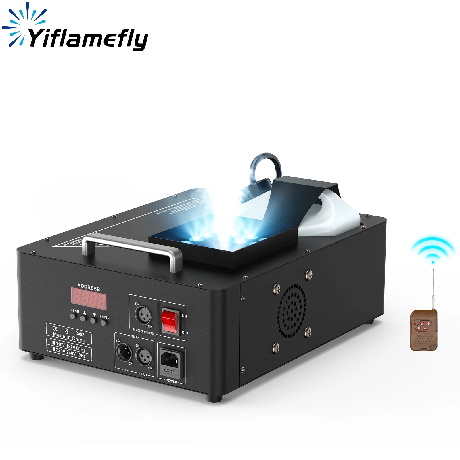 

Yiflamefly 1500W Smoke Machine With 24PCS RGB LEDs Vertical Fog Machine Stage Lighting Spray Fogger For DJ Show Weeding Party