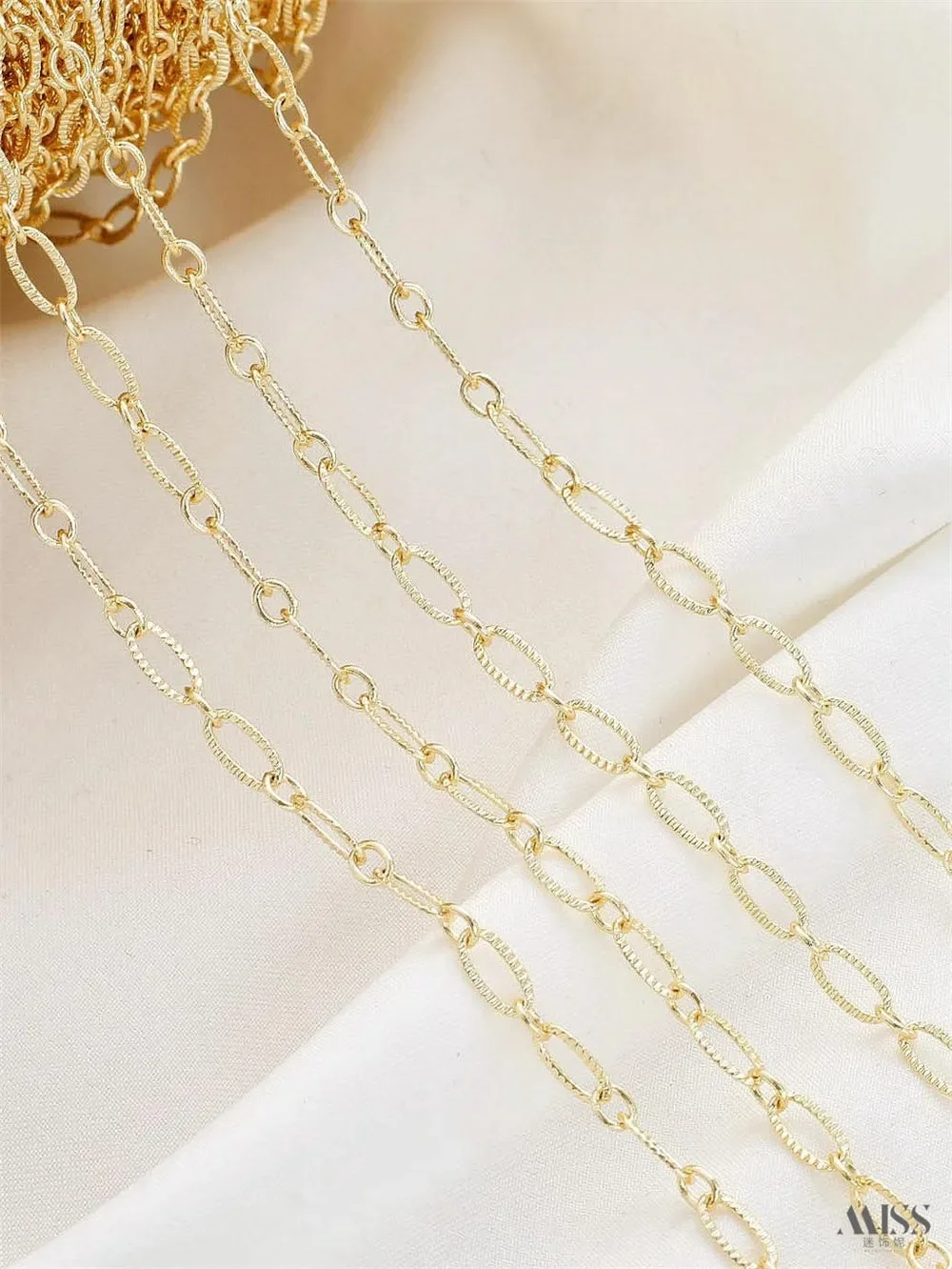14K Gold Plated Oval Embossed Chain Length O Chain Embossed Loose Chain DIY Necklace Bracelet Jewelry Accessories Material