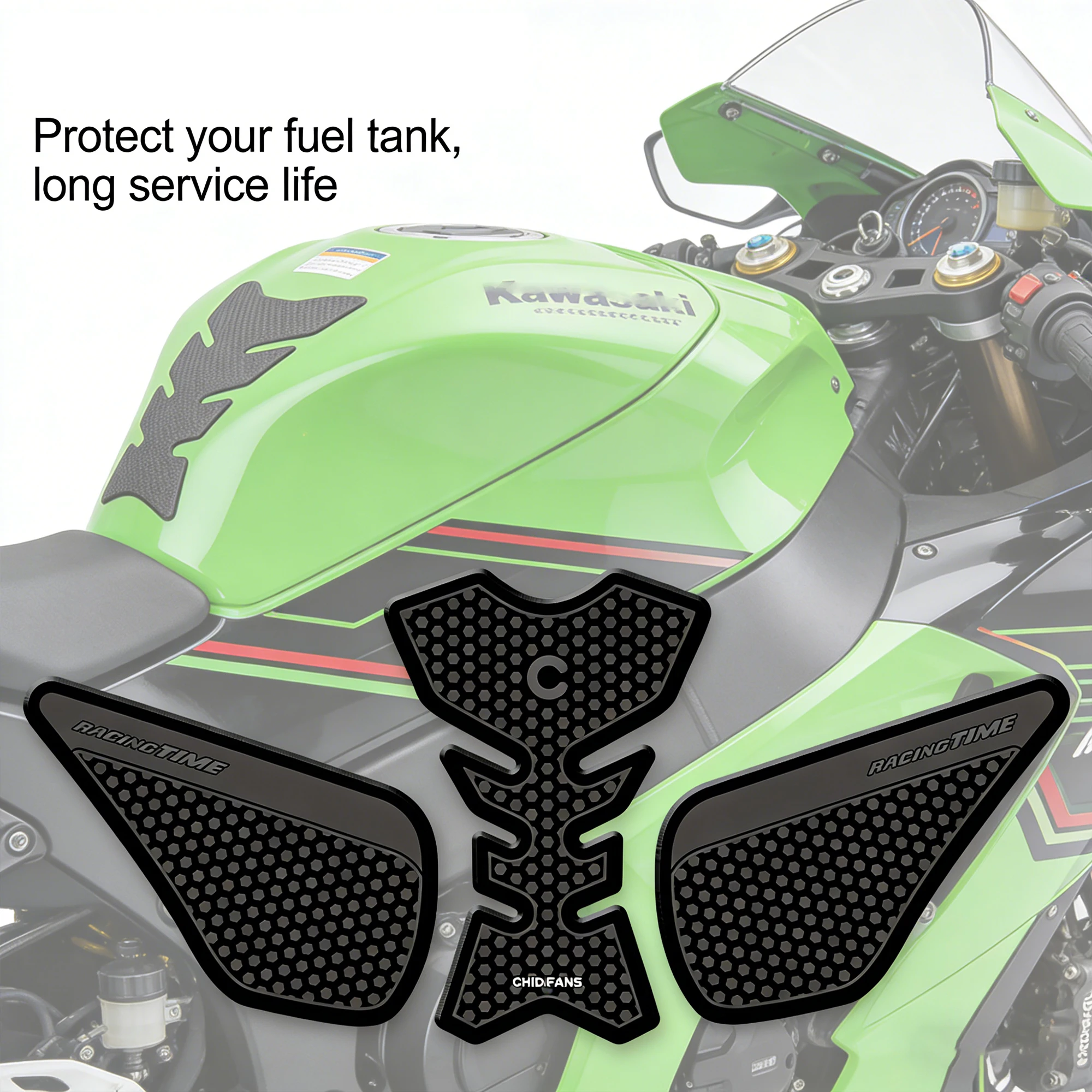 

Накладка на бак для Ninja ZX 6R/ZX636 2009-2026, защитная наклейка-декаль, противоскользящая накладка на бак (Tankpad)