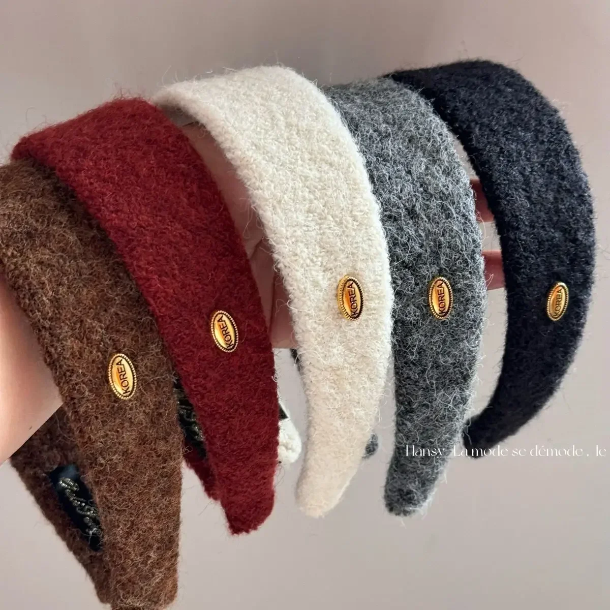 Letter Oval Gold Standard Wide Version Autumn and Winter New Woolen Plush Headband Fashionable and High-end Headband