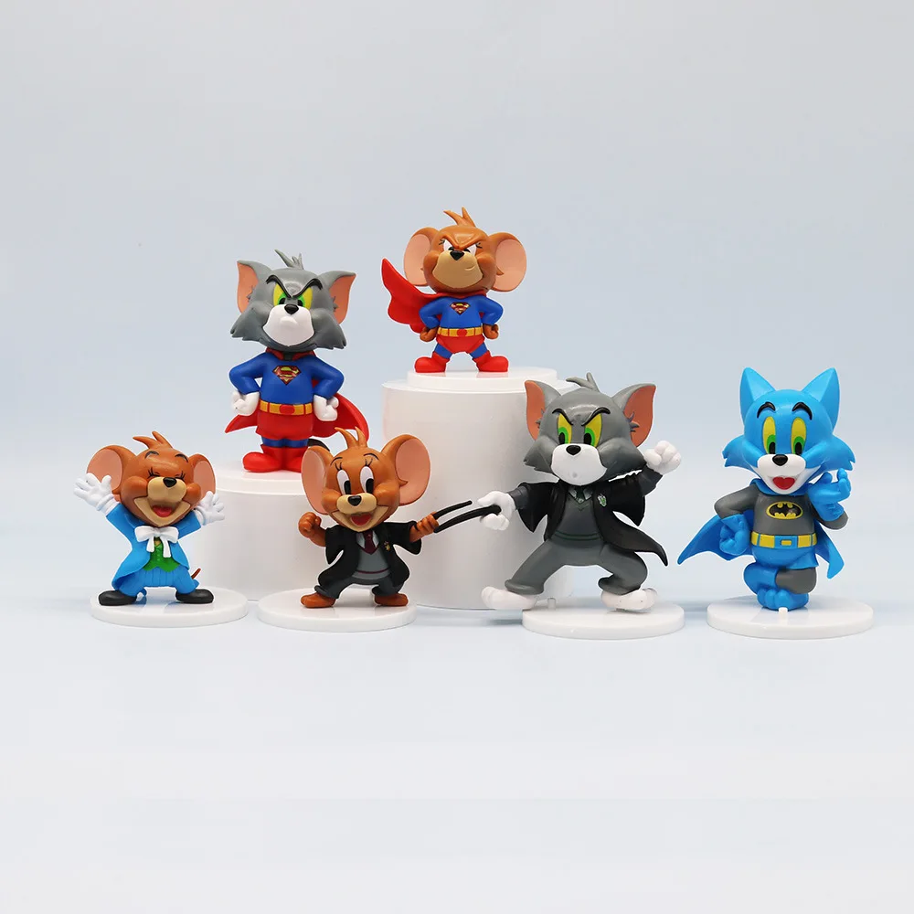 6pcs/set Tom cat and Jerry mouse action figures Pvc Statue Model Collection Ornaments Desk Decoration Christmas Gift Toys Hobby