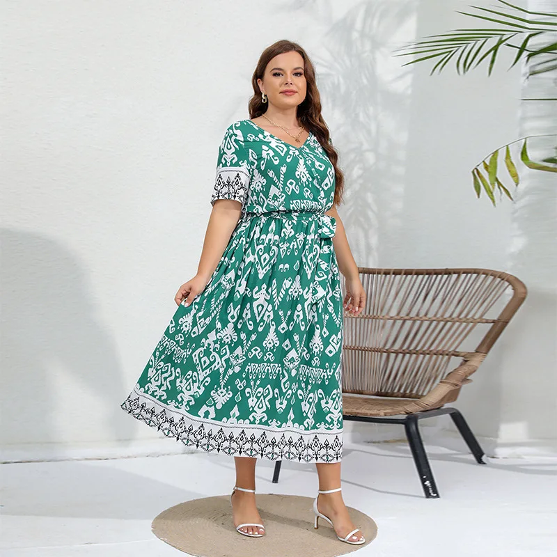 

Human cotton cotton silk large size dress, ethnic style abstract long dress, fashionable and simple temperament, elegant vacatio
