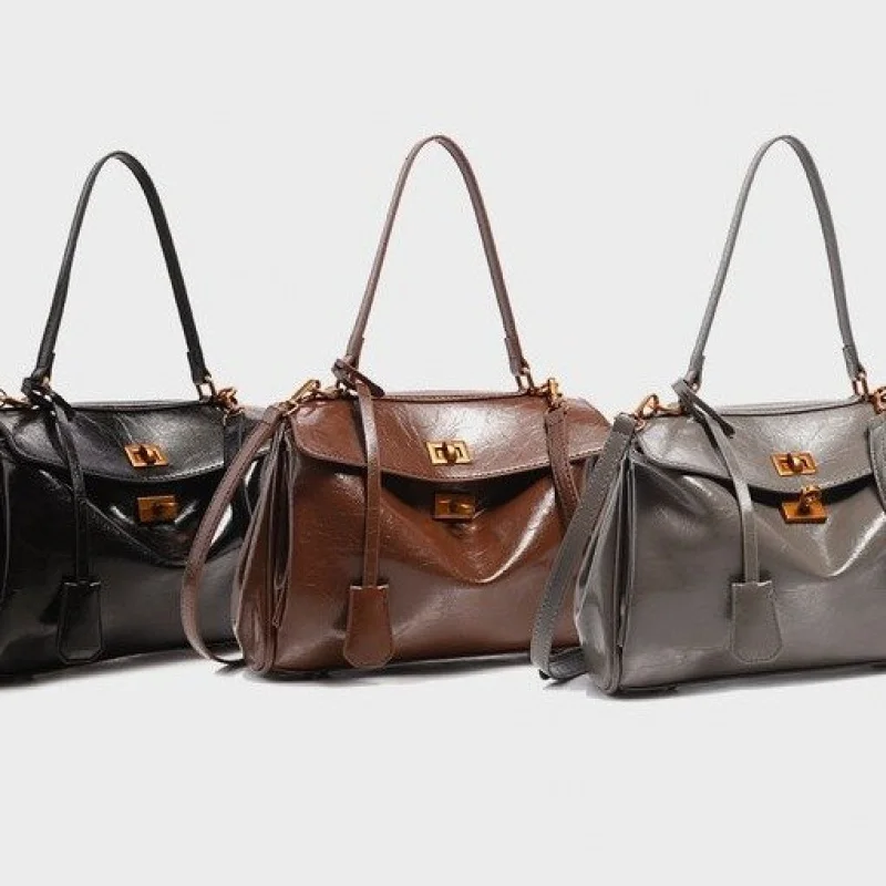 

Trendy Solid Color Vintage Crossbody Handbag for Women with Messenger Strap and Unique Simple Logo