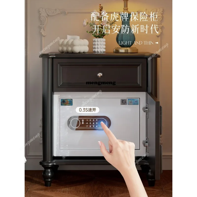 French retro bedside safe integrated hidden solid wood master bedroom smart bedside light luxury high sense
