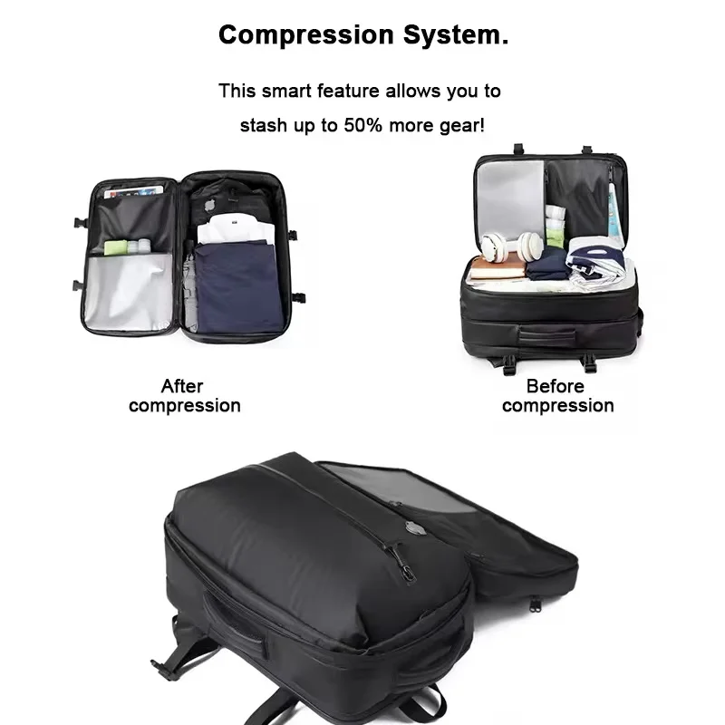 Black Travel Vacuum Backpack Men's Advanced Sense Multi-function Computer Bag Vacuum Compression Bag Expansion Business Backpack