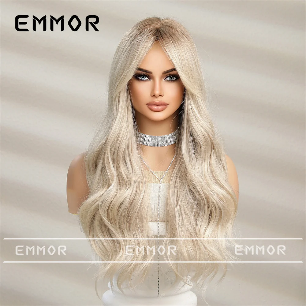 

European and American style gradient white gold wig, long curly hair for women, natural large wave full head wig cover
