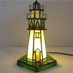 Tiffany Bedroom Bedside Gift Night Light Glass Building Tower Light Living Room Cabinet Bar Decoration Table Lamps