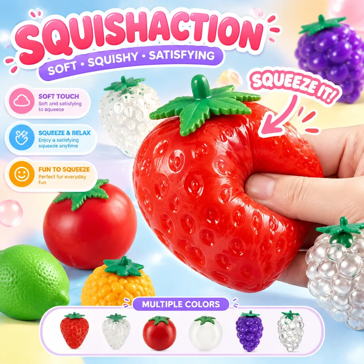 Stress Relief Squeeze Toy Fruit Handmade Ball TPR Strawberry Viral Hot Adult Manufacturer Wholesale DIY Squishy Novelty Toy