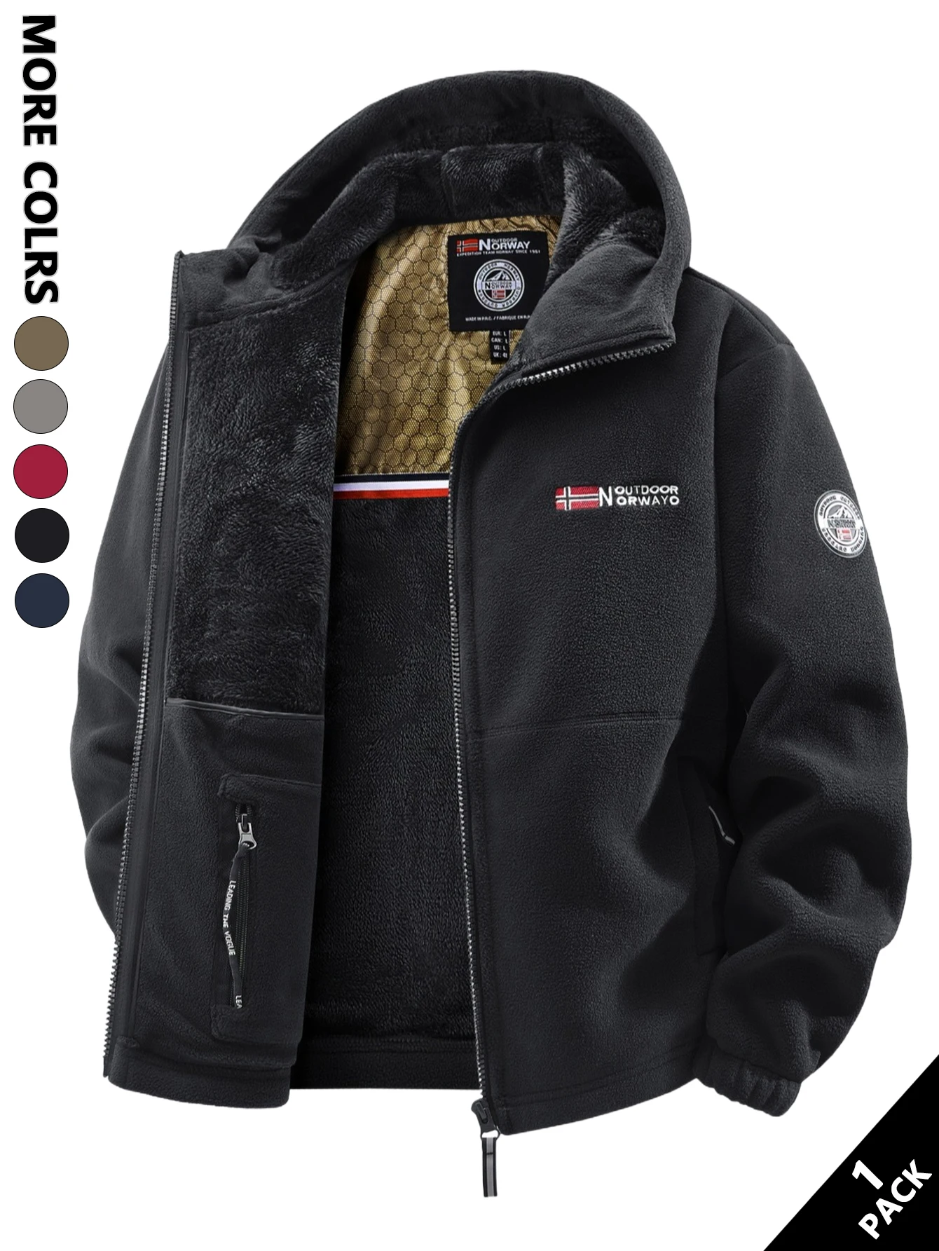 

Men's Winter Fleece Hooded Jacket, Windproof and Warm, Suitable for Home Leisure, Sports, Running, Daily Commuting