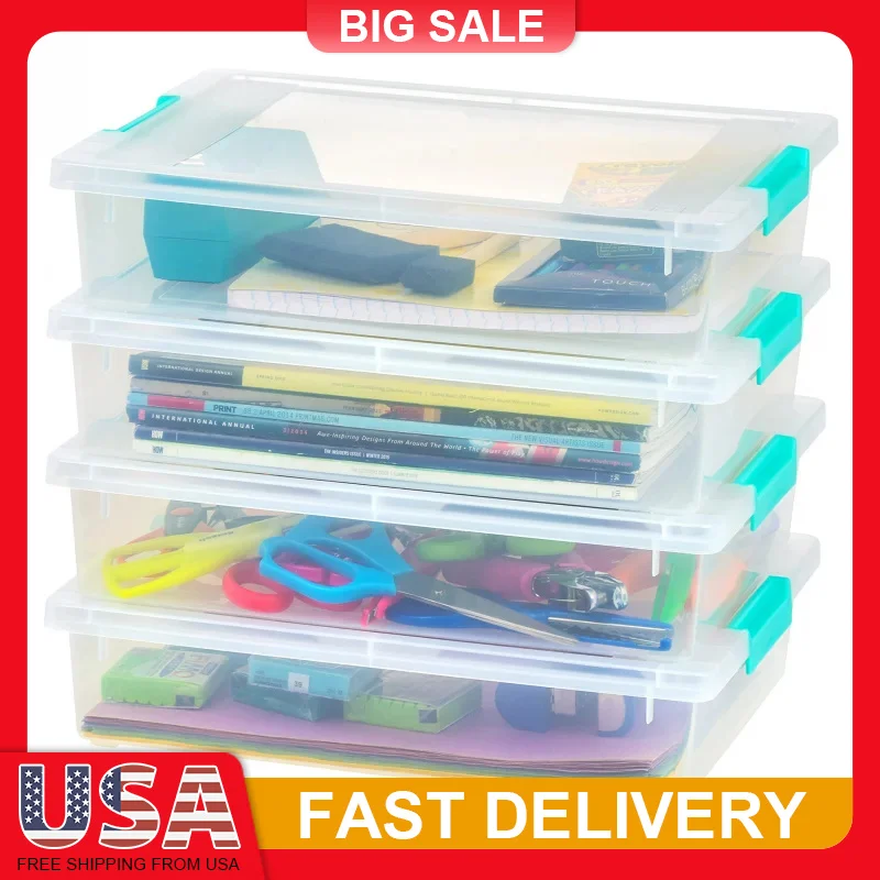 

Clear Plastic Storage Bins with Lids 4 Pack Stackable Organizing Containers for Crafts Office Supplies See Through Durable