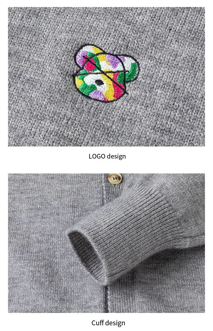 Trendiger Herrenpullover im koreanischen Stil, neues Modell mit langen Ärmeln, einreihiger Knopfleiste, bestickte Strickware, hält warm, bequem, Herrenbekleidung. – Detail 9