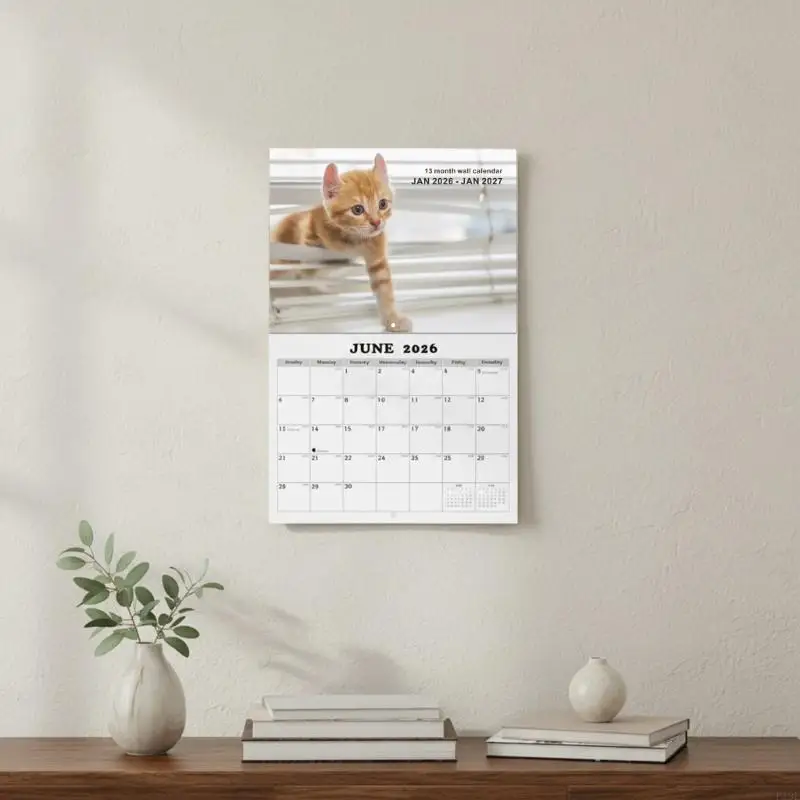 Artistieke Feline Wandkalender 2026 Dik Gerecycled Papier Duidelijke Nummering Praktische Ophanghaak Perfect Voor F19E