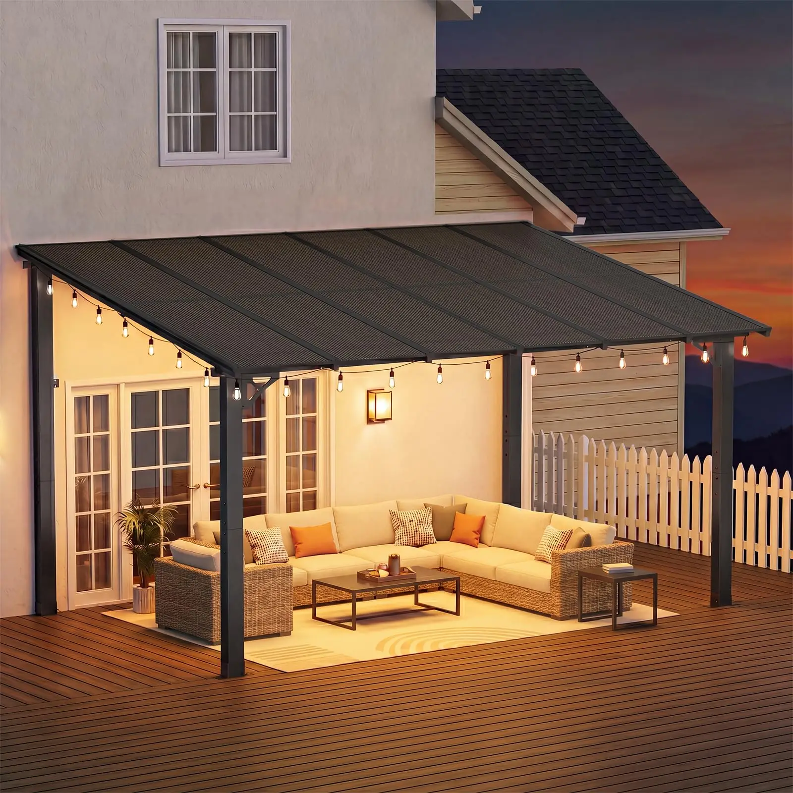 12’x10’ Gazebo for Patio, Gazebo Pergola with Sloped Roof, Black