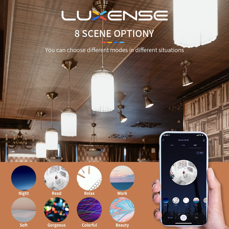 Luxense LED Smart Ceiling Lamp CCT RGB Dimmable Tuya APP Light Fixture with Alexa Google Home Bedroom Living Room Ambient Light