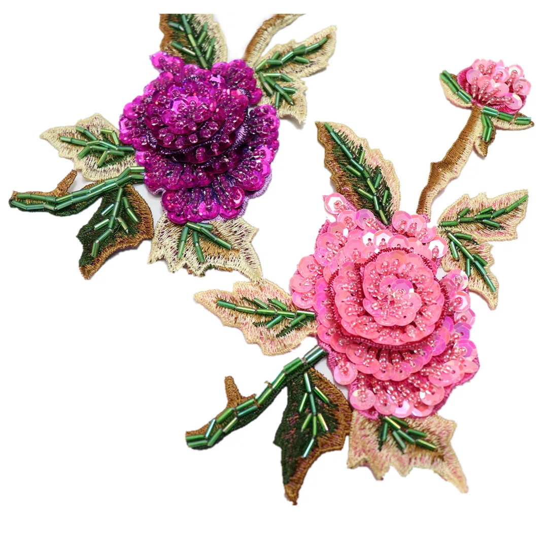 Hand-Nailed Beads Large Embroidery Flower Patch For Clothing Shoes And Hats DIY Accessories Decorative Hole Patch Applique