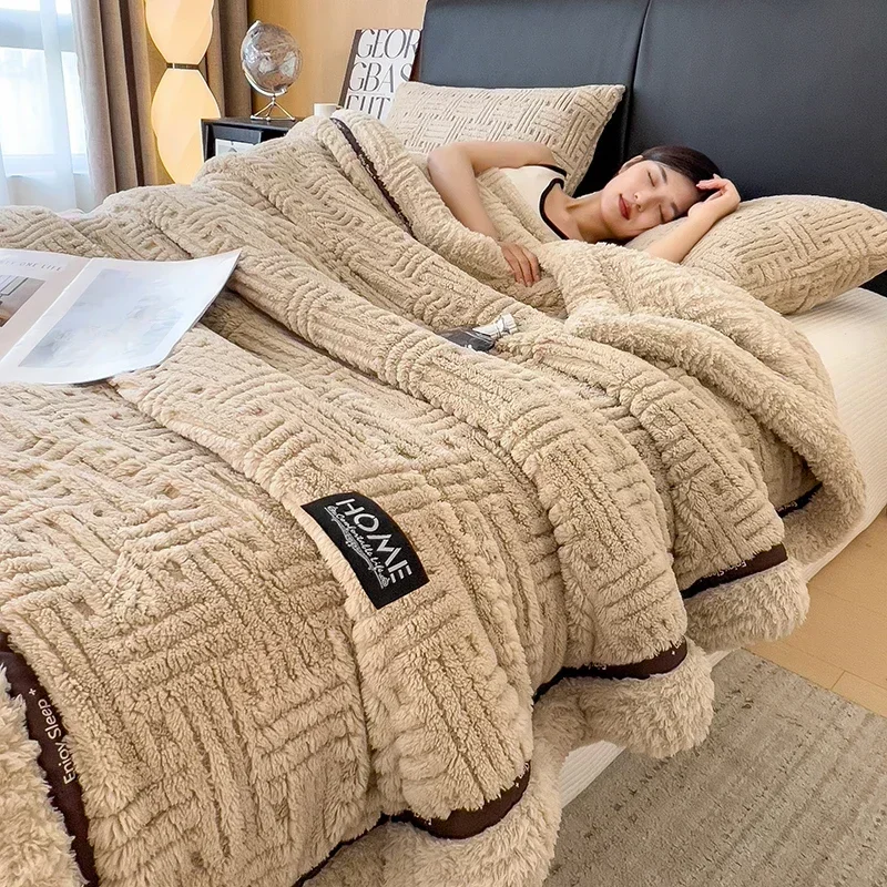 New Half Sides Fleece Autumn Winter Blanket Soft Fluffy Maternal and Child Grade Bed Blankets Warm Breathable Sofa Cover Blanket