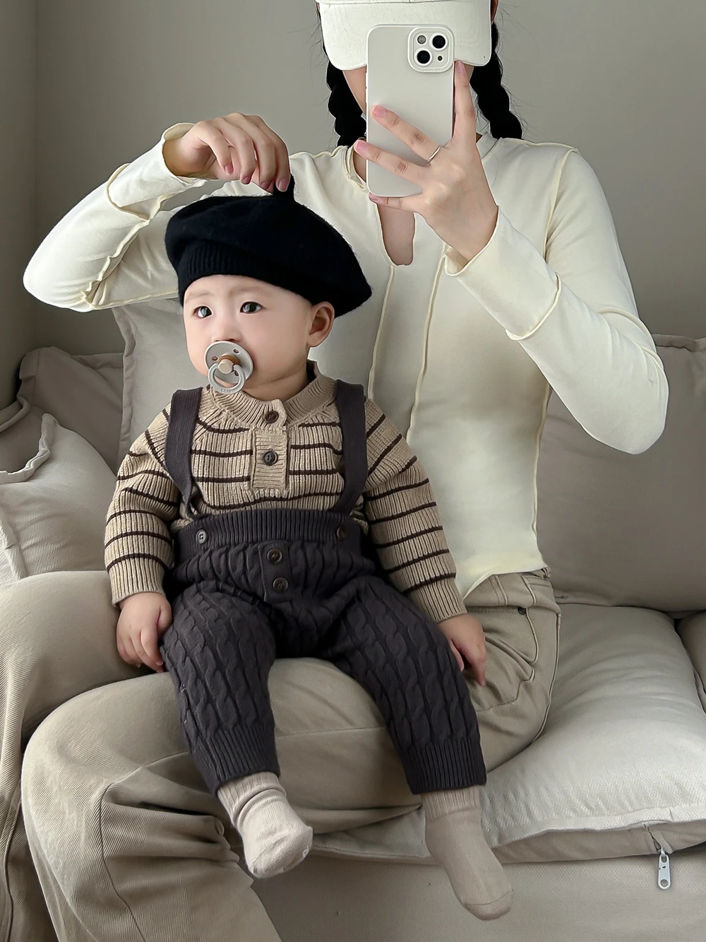 Korean 1 Year Old Boys Clothes Baby Girl Outfit Set Birthday Striped Knit Tops Suspender Pants Baby Clothes New Born Photoshoot