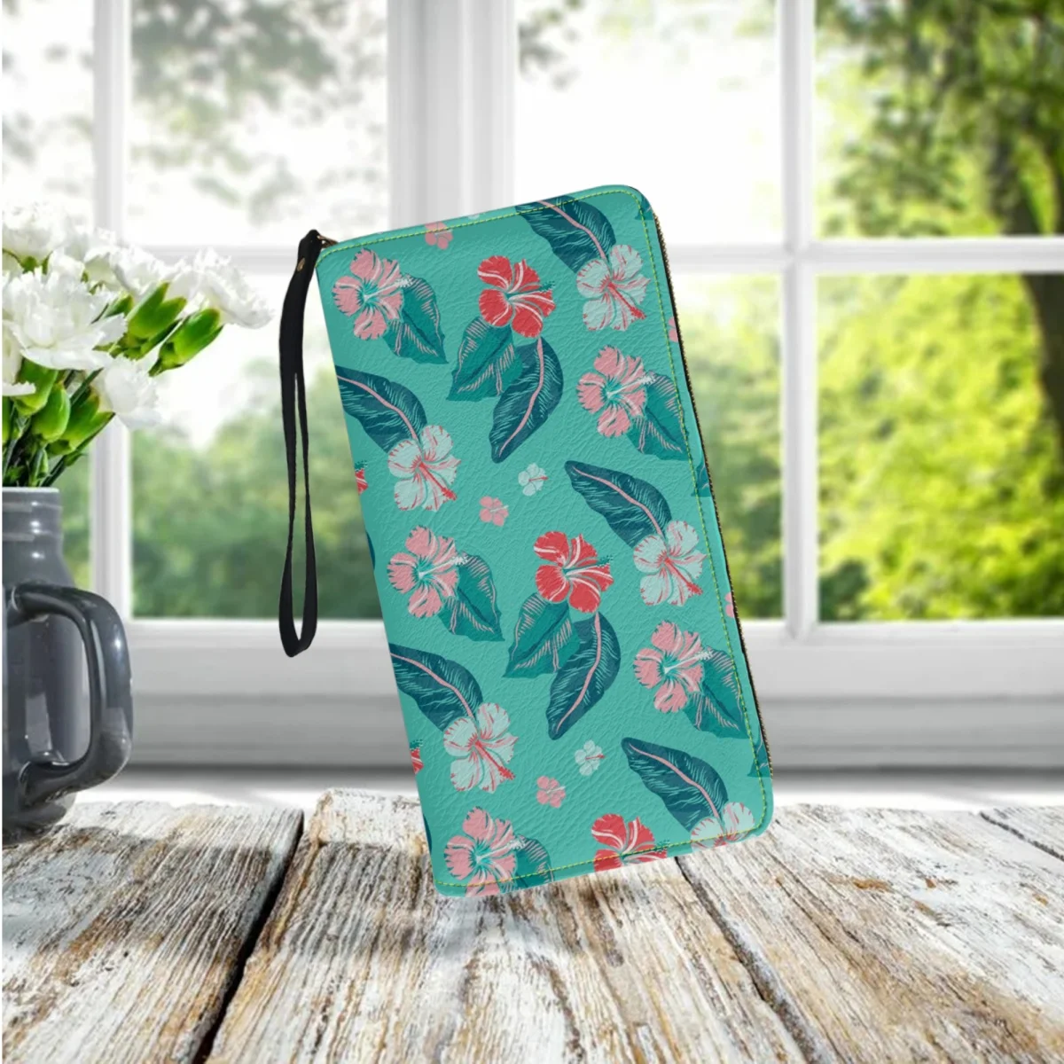 Hawaiian Hibiscus Designer Luxury Clutch Bags Portable Wristband Long Wallet Travel Commuting Elegant Coin Purse Card Holder New