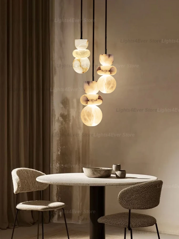 

Modern Contemporary LED Dimmable Alabaster Pendant Light Lustre Marble Suspension Luminaire Lampen For Dinning Room Table