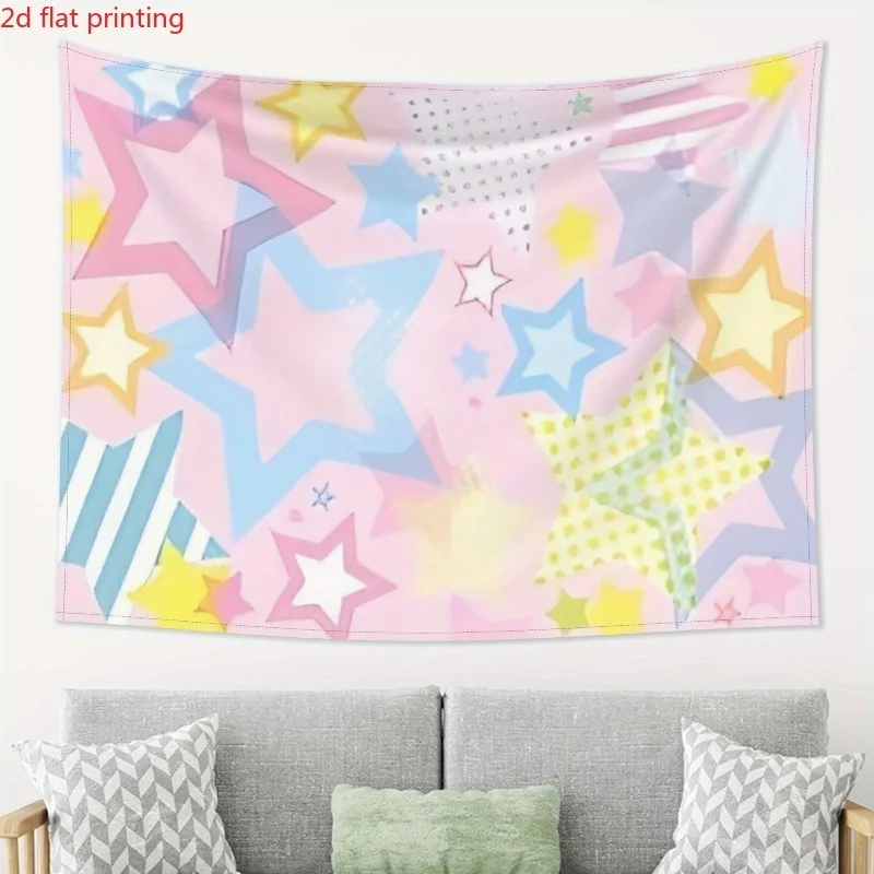 Hot Soft Pastel Layered Star Tapestry Pink Polka Dot Striped Cute Hand Drawn Wall Art Aesthetic Room Decor for Bedroom Dorm Girl