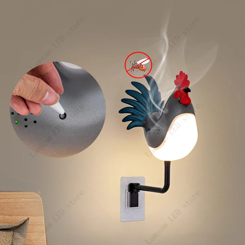 LED Rooster Wall Light USB Rechargeable Cordless Cock Lamp Decorative Animal Lightings for Corridor Living Room Foyer Bedroom