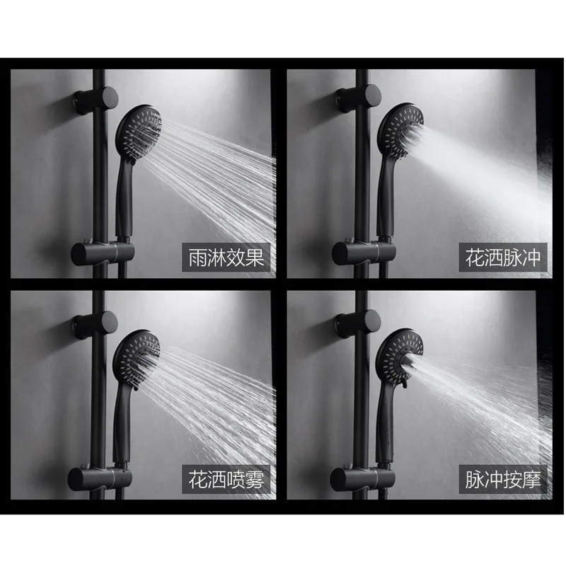 Matte Matte Black Stainless Steel Lifting Rod Shower Hose Bracket Shower Lifting Frame Set