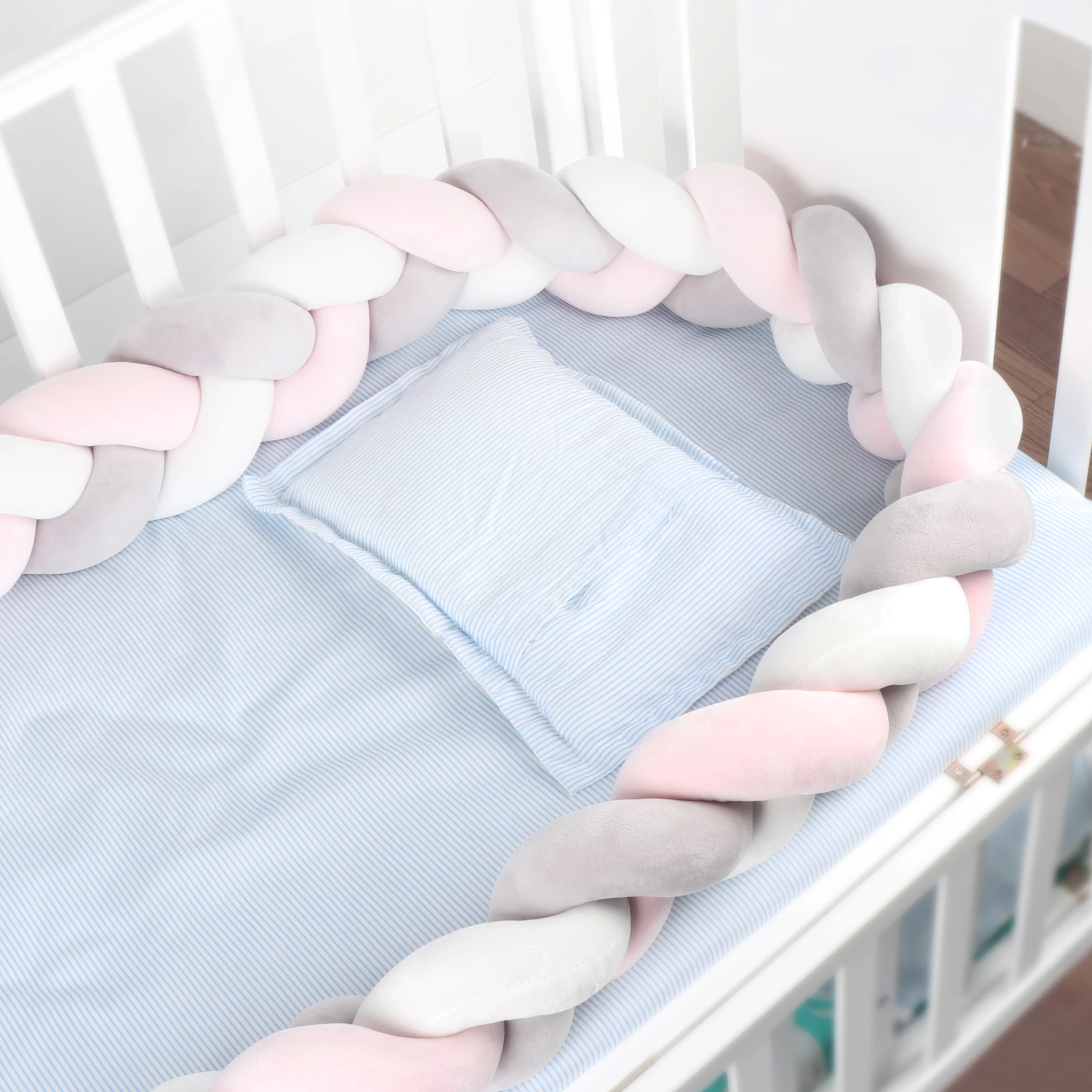 100cm Crib Bumper Baby Bed Fence Children Pillow Bumper Three Twisted Infant Crib Fence Cotton Cushion Kids Room Bedding Decor