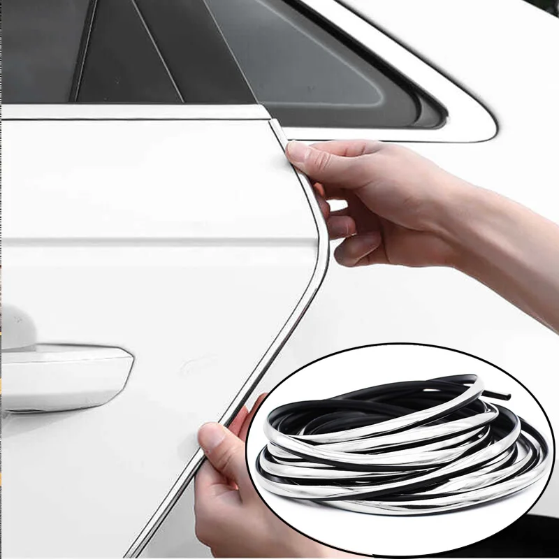 Car Door Edge Scratch Protector DIY Silver Moulding Trim Strips Car Door Rubber Seal Strip Sound Insulation Door Protector