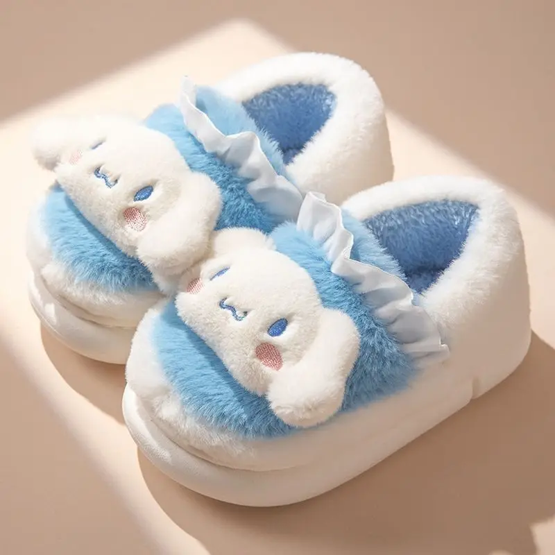 Sanrio Girls Fashion Cartoon Anime Cotton Slippers Winter Cute Melody Thick Bottom Plus Plush With Heel Indoor Home Warm Slipper