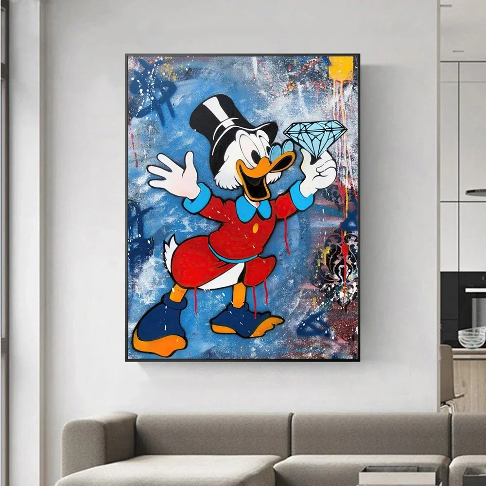 MINISO Graffiti Disney Anime Donald Duck Mickey Mouse Cartoon Poster Modernes klassisches Zuhause Wohnzimmer Dekor Leinwand Malerei Druck