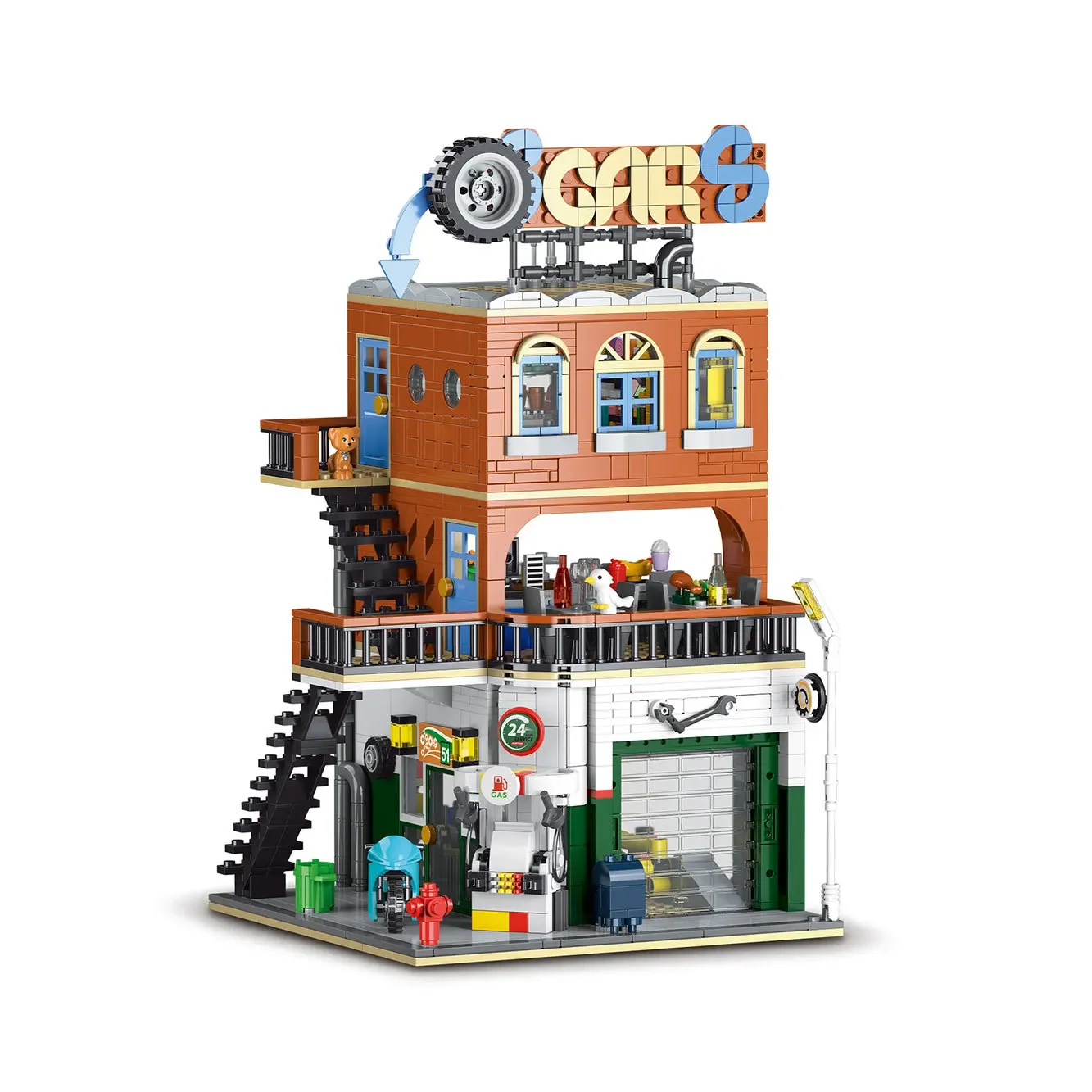 Atelier de réparation automobile 2 en 1, scène de rue créative, assemblage d'architecture, bloc de construction, jouet, petites particules, décoration de la maison