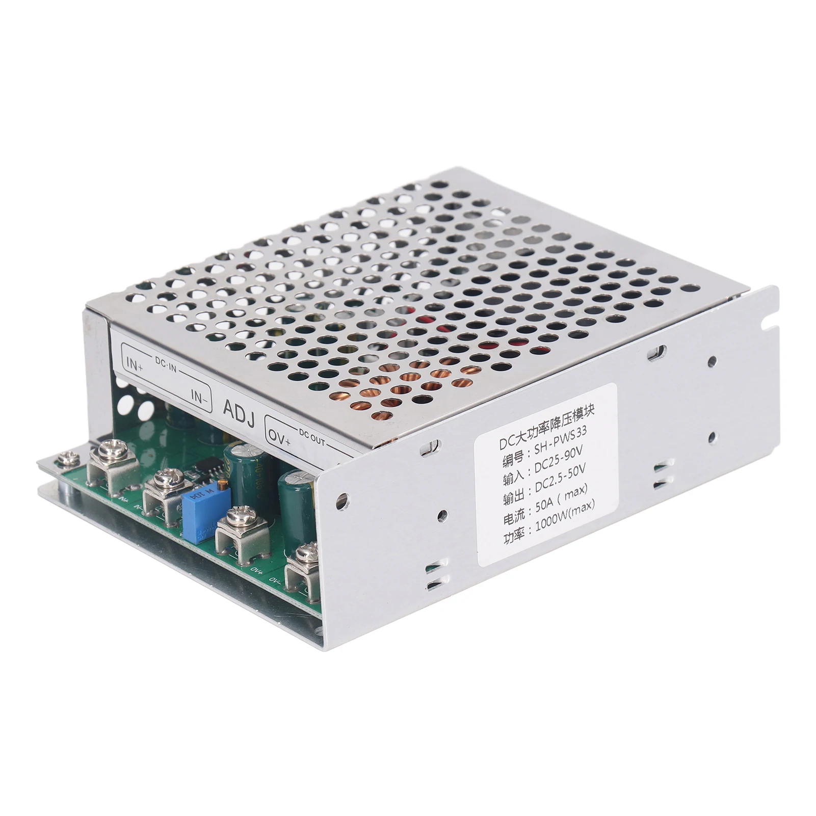 DC to DC Buck Module Converter 50A 1000W DC25-90V Input DC2.5-50V Output Adjustable Buck Converter Module with Cooling Fan