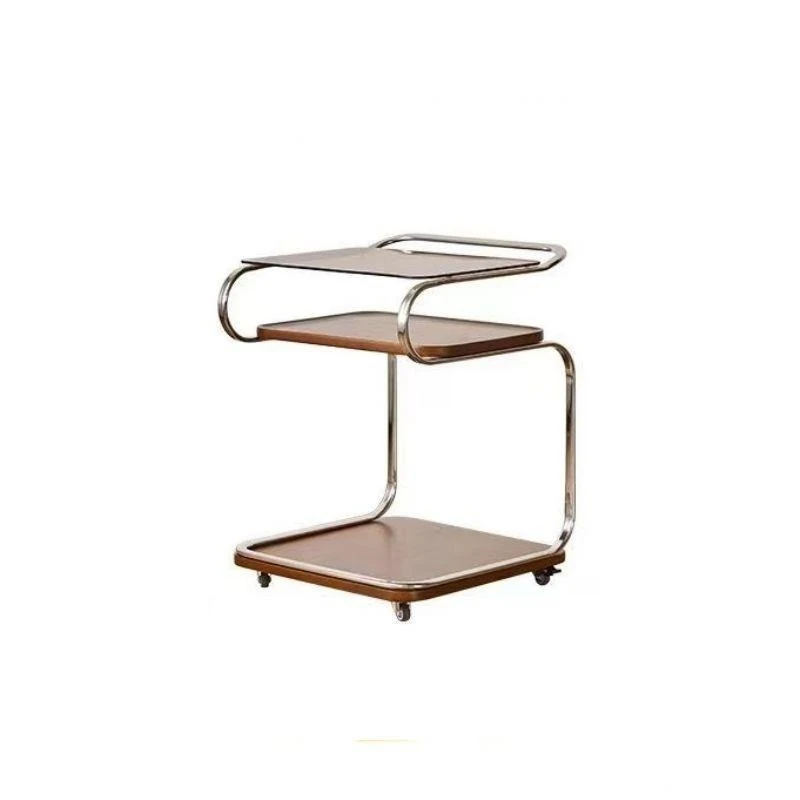 Household side few trolley with wheels, antique sofa in living room, coffee table corner few Nordic movable dining car rack