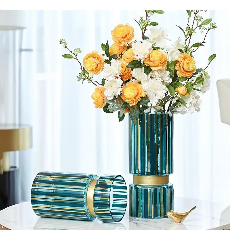 

Glass Vase Golden Stripe Transparent Hydroponic Flower Arrangement Accessories Modern Home Decoration Wedding Vases