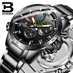 Genuine Luxury Switzerland BINGER Brand Men Watch Automatic Mechanical Luminous Waterproof Energy Steel Month Belt Male Calendar