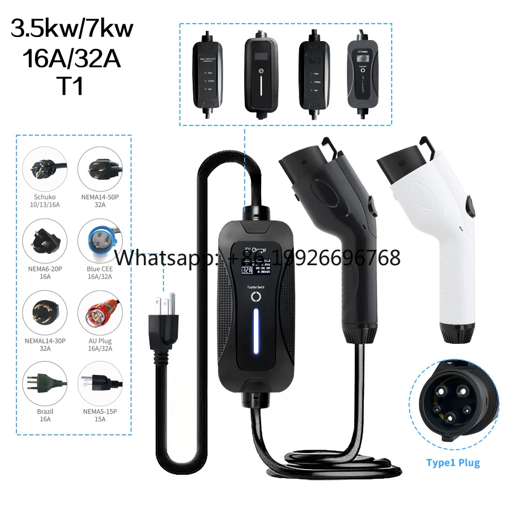 

3.5kw 7kw 16A 32A Type 1 Mobile Level 2 Ev Charger Ac Station OLCD Screen Car Manufacture Portable Electric Vehicle for Wuling