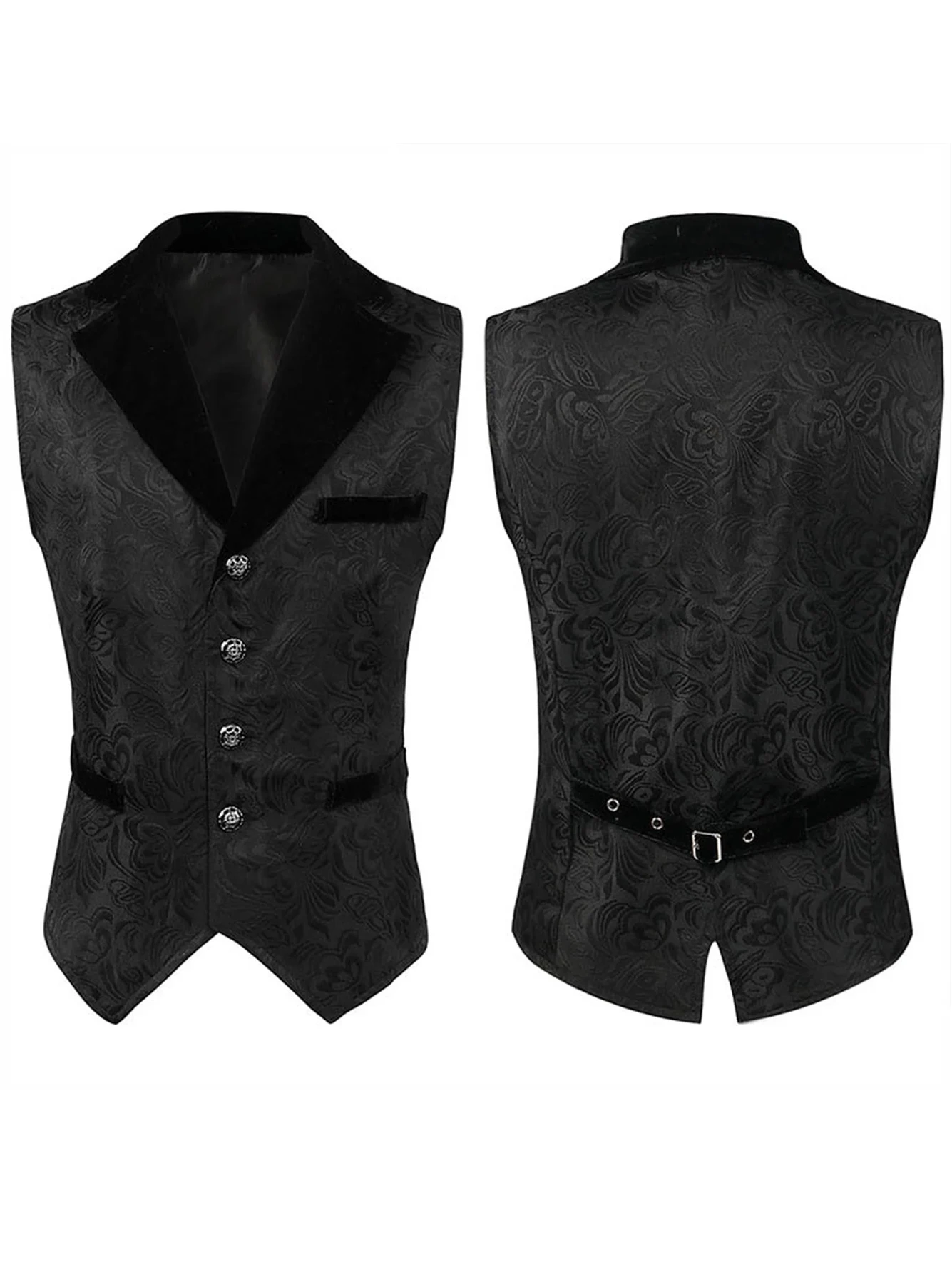 Men's European and American Medieval Style Clothing Fake Pockets, Jacquard Print Single-breasted Tuxedo Vest, Suitable for Hallo